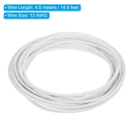PATIKIL 14.8Ft 13 AWG High Temperature Wire, -60-350 Degrees Celsius Mica Glass Fiber Electronic Wire Insulated Heat Resistant Electronical Flexible Cable for Lamp Boiler Heater, White
