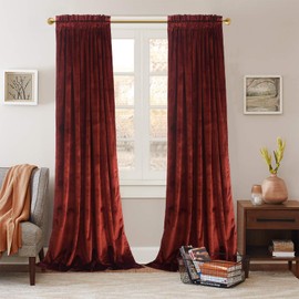 Roslynwood Velvet Rust Red Curtains 108 inch Length - Luxurious Elegant Rod Pocket Thermal Insulated Block Light Window Drapes for Bedroom/Living Room/Dining Room, W52 by L108, 2 Panels