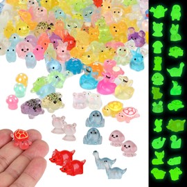 130 Pcs Mini Resin Animals Figures to Hide Tiny Variety Animals Bulk Pack Glow in The Dark for Garden Micro Landscape DIY Fish Tank Aquarium Potted Dollhouse Decor Gift