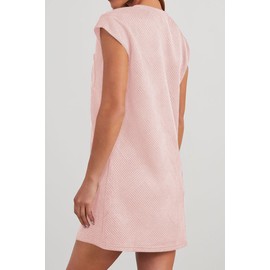 Poetsky Casual Dress for Summer Loose Cap Sleeve Crew Neck Comfy Beach Fashion Short Tshirt Dress with Pockets Pink M