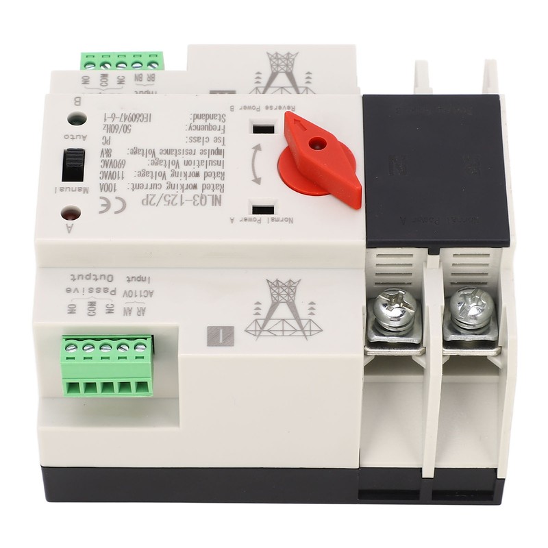 AC110V 100A Dual Power Automatic Transfer Switch 35mm Rail Mounting