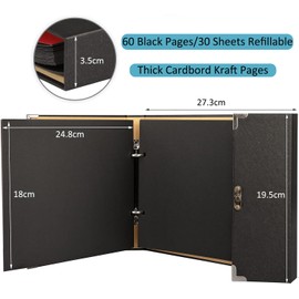 AIOR Scrapbook Photo Album Refillable Black Pages 30 Sheets(60 Pages) Thick Blank Craft Paper for Vintage Heart DIY Scrapbook Album