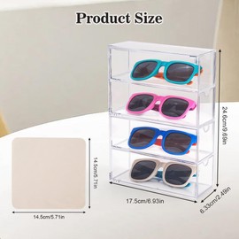 MOAMUN 2PC Clear Sunglass Organizer with 2PC Glasses Cleaning Cloth, Acrylic Eyeglass Case with 4 Drawer, Glasses Eyewear Display Case for Women Men