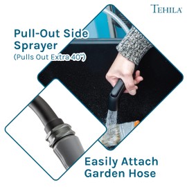 Black Space Saver Utility Sink by JS Jackson Supplies, Freestanding Tehila Space Saving Laundry Tub, Black Gooseneck Faucet with Side Sprayer