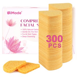 UNIMADE 300-Count Compressed Facial Sponges, Face Sponges for Cleansing, 100% Natural Cellulose Cosmetic Spa Sponges for Facial Cleansing, Makeup Removal, Exfoliating Mask, Skin Massage - Yellow