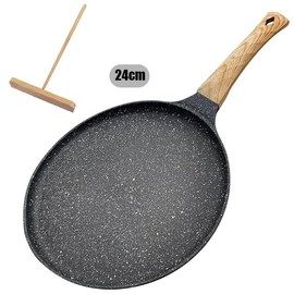 MTSDM Nonstick Crepe Pan, 24cm Flat Pan, Nonstick Crepe Pan with Spreader, Pizza Pan Non-Stick Pan, Tortillas Pan Steak Pan Pancake Fried Egg Pancake Pan for Stove, Induction Compatible
