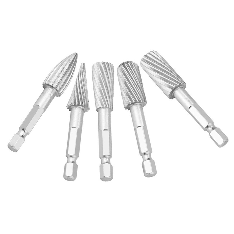 5pcs 1/4inch Hex Shank High Speed Steel Burrs Rotary Files