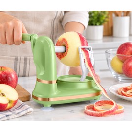 3-in-1 Hand Crank Fruit & Vegetable Peeler for Kitchen Prep – Stainless Steel Blade Rotating Apple Peeler & Cutter