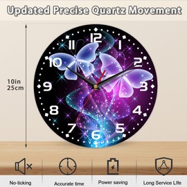 Clock for Living Room, The Abstract And Wonderful Butterfly Under The Starry Sky Wall Clock, Contemporary Home Decor Easy to Read Wall Clock for Living Room, Bedroom, Bathroom and Kitchen, 10 Inch