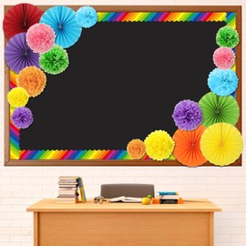 Gaillty 48 Pcs Back to School Decorations 3D Paper Flower Bulletin Board Colorful Floral Bulletin Board Set with Paper Fans Tissue Flower for Classroom Blackboard Home Wall Decor(Classic)