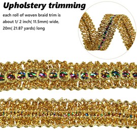 CABODYALS 20M Gold Gimp Braid Trim Metallic Lace Woven Braided Ribbon Trim Colorful Polyester Fabric Upholstery Trimming for Sewing Making Curtain Crafts Dress Bridal Costume Home Diy Supply