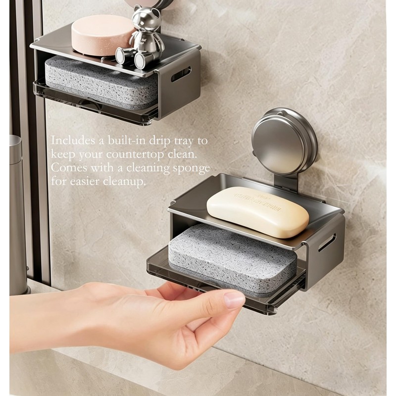 Suction Cup Soap Dish for Shower，Soap and Sponge Holder for