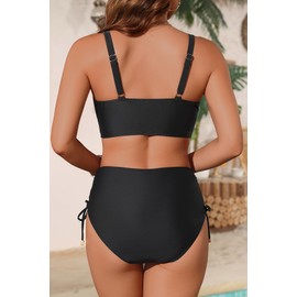 High Waisted Bikini - Two Piece Swimsuit for Women Tummy Control Modest Bathing Suit 2025 Cutout Twist Swimwear Black Large
