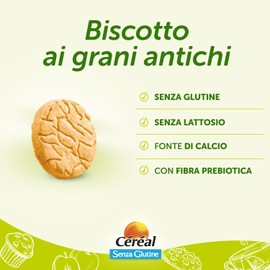 CÉRÉAL, HAPPY DIGEST, Biscotto ai grani antichi, Biscotti per il benessere digestivo, con farina di avena integrale e di quinoa, Senza glutine e senza lattosio, Con fibra prebiotica, 150 g