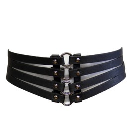 Zac's Alter Ego 11cm Black Four Strip Elasticated Waist Lace Up Corset Belt