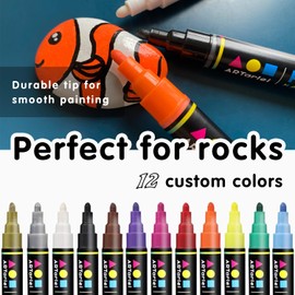 ARTarlei Rock Painting Perfection Markers Pens: 12 Vibrant Colors - Permanent, Oil-Based, Waterproof, Fade-Resistant, Non-Toxic - Precision Tips for Brilliant Stone Art