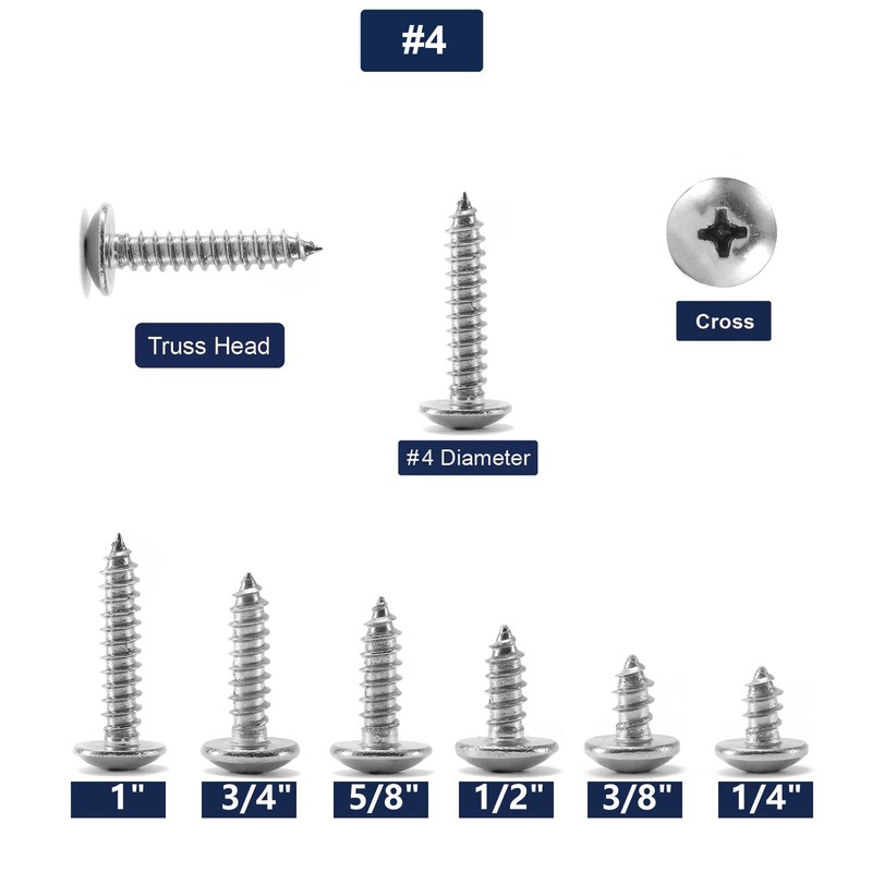 #4 x 3/4" Wood Screw 100Pcs Truss Head Phillips 18-8