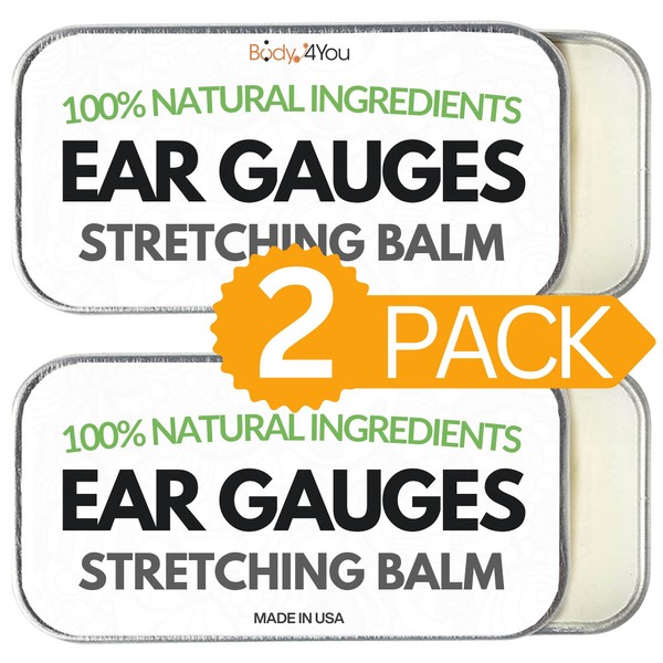 BodyJ4You Ear Stretching Balm - Gauges Tapers Tunnels Expanders Plugs - Stretched Lobe Care Natural Recovery Aftercare - Jojoba Wax Castor Oil Pure Unrefined Vegan - Pack of 2