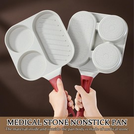 JUSTUP Nonstick Egg Frying Pan, 3-In-1 Medical Stone Pancake Egg Pan, Breakfast Fried Egg Steak Pan, Versatile Frying Pan Suitable for All Stoves, Easy to Clean, PFOA Free (White)
