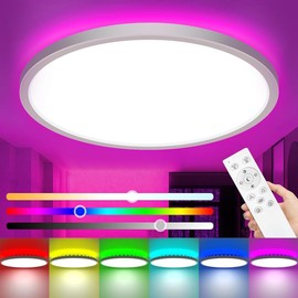 zemty 12Inch RGB Ceiling Light with Remote, 24W 2400LM 3000K-6500K Color Changeable, Dimmable LED Light Fixture Flush Mount, Round Surface Ceiling Lamp for Bedroom Gaming Room Bathroom