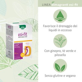 ESI Fit Drena, Integratore Alimentare con Pilosella, Tè Verde, Potassio e Magnesio, Favorisce il Drenaggio dei Liquidi Corporei, Senza Glutine e Vegano, 24 Pocket Drink