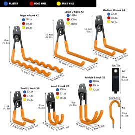 3-H Garage Wall Hooks 31 Pack, Garage Hooks Heavy Duty with Extra Welding Spots, Garage Organizer for Garden, Lawn, Yard Tools, Chairs, Ladders, Weed Eater, Shovel, Blower(Oranger)