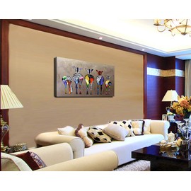 DZL Art D72550 Canvas Prints Wall Art Paintings Animal Painting Five Colorful Zebra Modern Art Stretched Ready To Hang for Living Room Bedroom Decoration