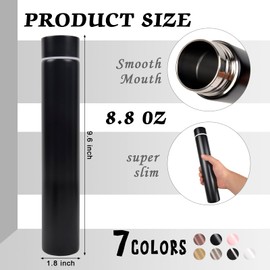 ChezMax Slim Thin Stainless Steel Vacuum Insulated Water Bottle Leak Proof Eco-Friendly Travel Cup Sports Drink Bottle 8.8OZ Black