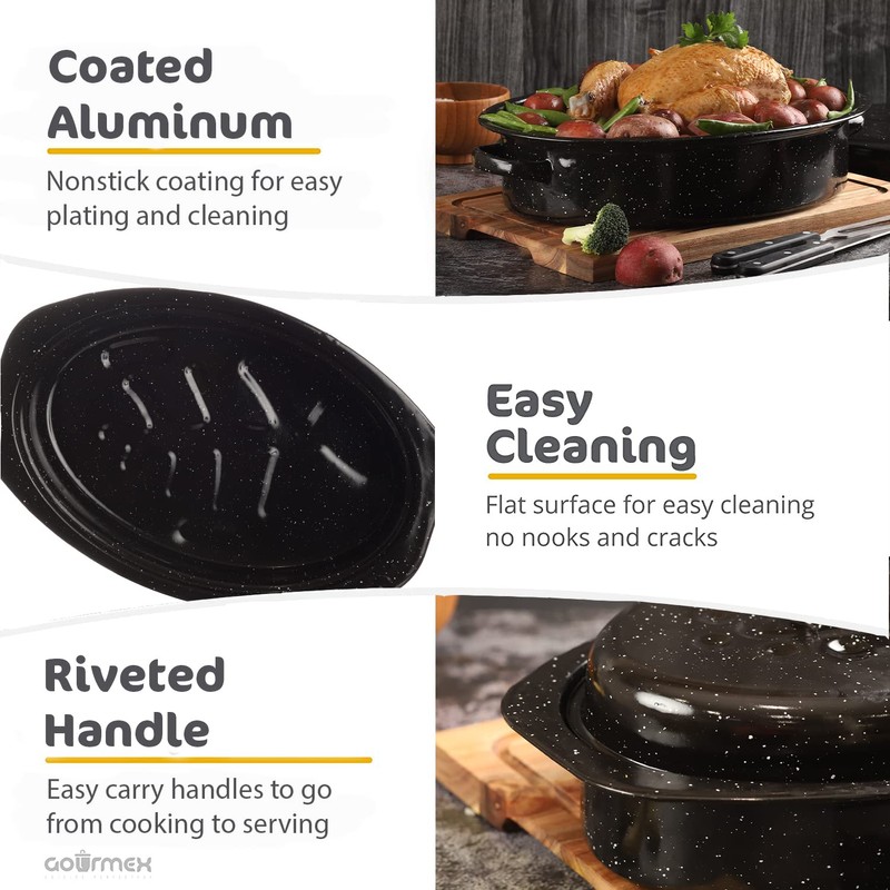 GOURMEX 7lb Round Black Ceramic Enamel Coated Roasting Pan |