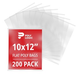 Poly Logic Clear 10" x 12" Flat Poly Mailer Bags 1 Mil Thick (200-Pack) | Plastic Flat Polybags for Shipping, Mailing, Packaging & Storage | Large Poly Mailers