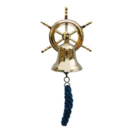 NKlaus Nautical Bell with Steering Wheel Wall Mount Brass 7.5cm - Maritime Wall Bell 16057