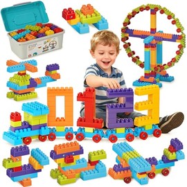 Building Blocks for Toddlers and Kids 1-3, 200 Pcs STEM Interlocking Toy Building Set with Storage Box & Stickers, Preschool Learning Toys Construction Set for Boy and Girls Age 3-5