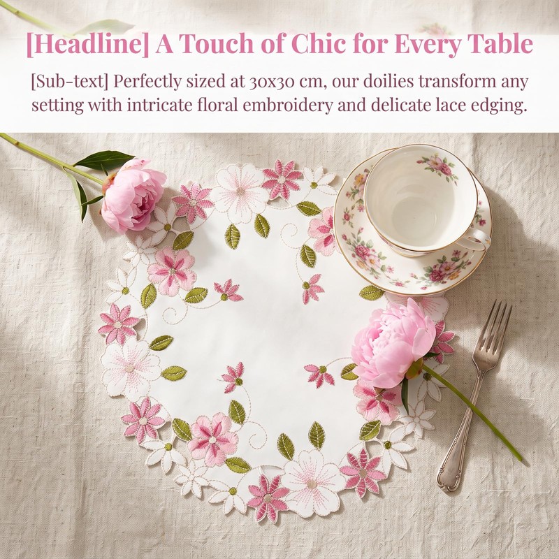 2Pack Round Lace Doilies Tablecloth,flower Embroidered Placemats