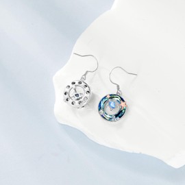 SHEAISRS Sea Turtle Earrings for Women Sterling Silver Dangle Drop Earrings Blue Crystal Ocean Jewelry for Her