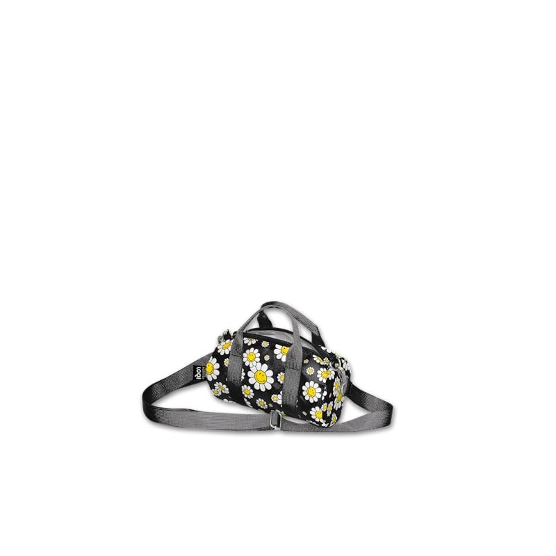 Smiley Flowers Black Recycled Small Weekender, Black, white, Contemporary