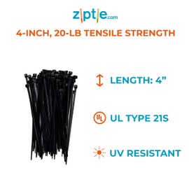 ZipTie.com 4-inch Black Fuel Hose Cable Tie, 20-lb Tensile Strength, 100-Pack