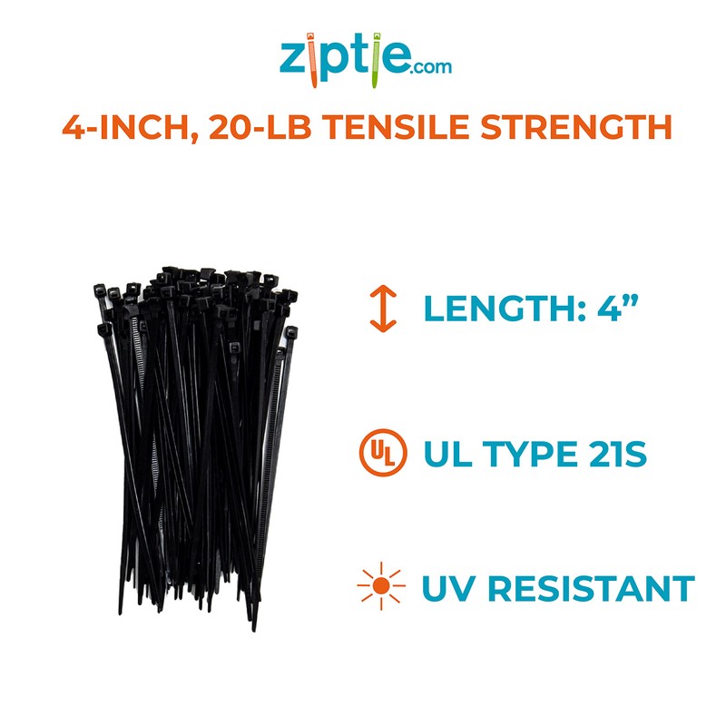 ZipTie.com 4-inch Black Fuel Hose Cable Tie, 20-lb Tensile Strength,