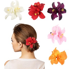 HIFOT Pack of 5 Hawaii Colourful Hair Clips, Flower Hair Clips, Girls, Double Orchid Hair Clips, Children's Hair Accessories for Women, Party, Hair Styling, Wedding