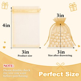Crweety 50 Pcs 3x4 Inch Gold Organza Bags, Small Mesh Gift Bags Drawtring for Wedding Favor Bridal Shower Party Favor, Luxury Jewelry Pouches for Mothers Day Gifts & Christmas Gift Wrap