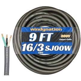 9 Feet 16/3 SJOOW Cable Cord 16 AWG 3 Conductor SO Wire - 16 Gauge 3 Conductor (16/3 Wire) 300V Portable Power Extension Cable for Motor Leads, Portable Lights, Battery Chargers