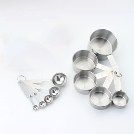 Stainless Steel Measuring Cups and Spoons Set, 5Pcs With Ring
