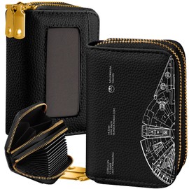 Miss Adola Credit Card Holder for Women - RFID Women Wallet Leather Card Wallet for Ladies Girls Female Aesthetic Cute Wallet with Card Slots Coin Cash Zipper Purse & ID Window, Spaceship