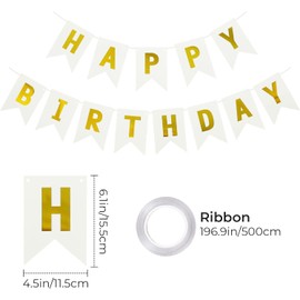 White HAPPY BIRTHDAY Banner,Premium Quality Happy Birthday Banners with Golden Sparkle Shimmering Letters, Reusable Birthday Party Supplies Perfect for Kids Girls and Women