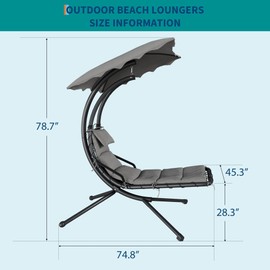 GarveeLife Chaise Lounger Swing Chair with Umbrella Canopy, Patio Hanging Chaise Lounger Chair with Stand, Curved Steel Outdoor Lounge Chairs for Indoor Patio Pool Garden Backyard Porch
