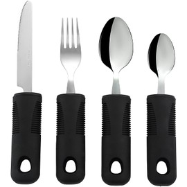 Extra Wide Handles Easy Grip Cutlery Set, Chunky Handles, Corfort Grips Disability Ideal Dining aid for Elderly Disabled Arthritis Parkinson's Disease Tremors Sufferers (4PCS Black)