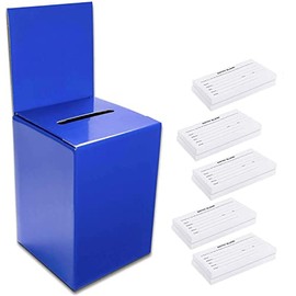 10 PACK MCB Extra Large Ballot Box/Charity Box/Suggestion Box/Includes 1000 Entry Sheets/Use for raffles, Lead Generation, Collecting Business Cards, Voting, contests, suggestions (Blue)