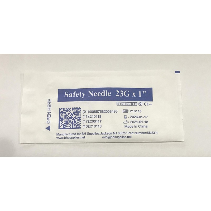 BH SUPPLIES Safety Needle 23G x 1" (Box of 100)