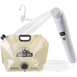 B.TAWD Portable Outdoor Shower, Handheld Electric Shower+8L Water Bag, IPX6 Waterproof, USB Charging, Compact and Lightweight, Suitable for Outdoor Camping, Beach Shower, Hiking, pet Bathroom (White)