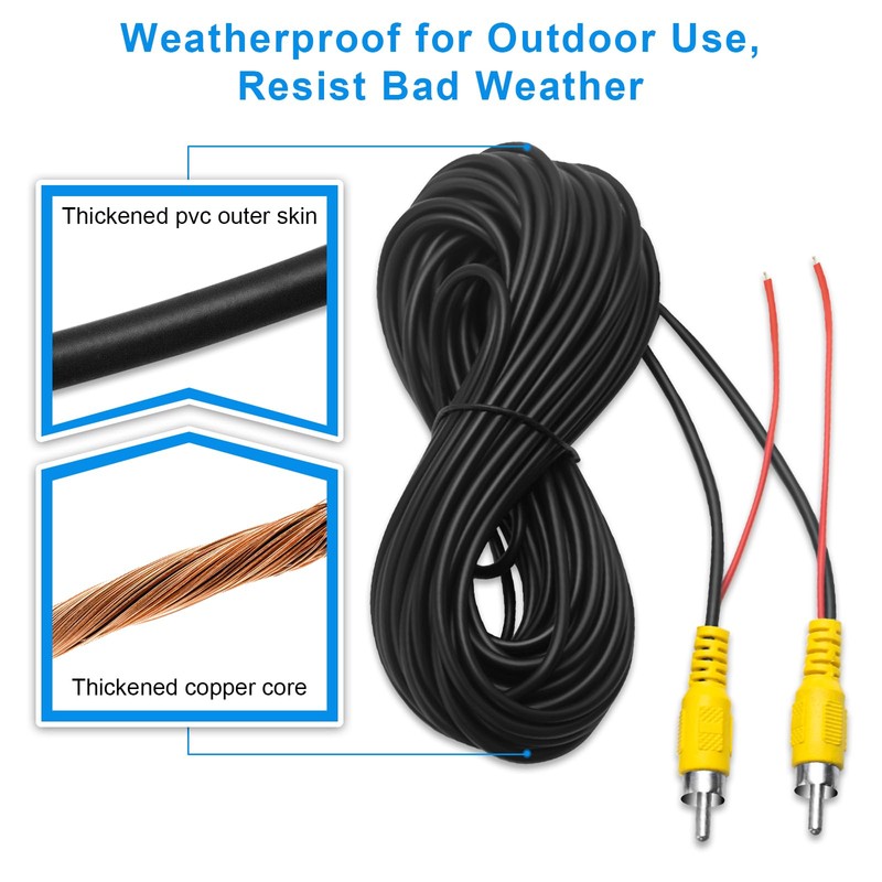 WEUASTE Premium Backup Camera RCA Cables, Car Reverse Camera Cable