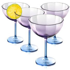 Flower Martini Glasses Set 4 Purple Plastic Margarita Glasses Blue Cocktail Glasses Floral Drinking Glasses Unique Martini Glasses Colorful Glassware Cute Cocktail Glasses Vintage Wine Glasses